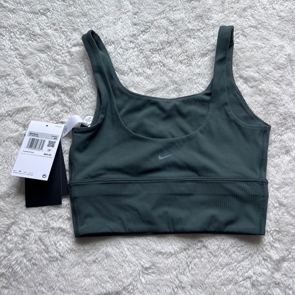 Nike Zenvy Ribbed Longline Sports Bra Dark Green HF1542-338 Womens‎ Size XS New - Picture 4 of 11